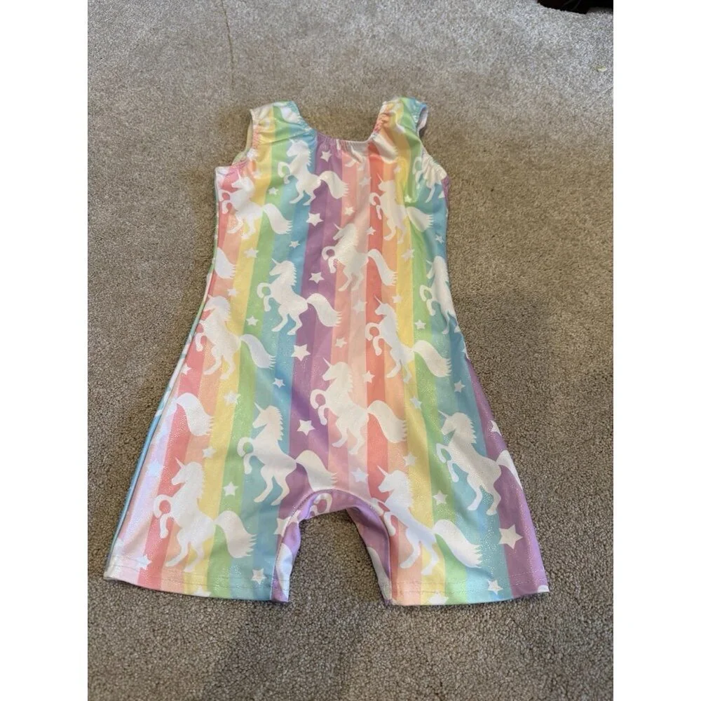 Funnycokid Gymnastics Leotard Girls 8 Unicorn Rainbow Size 130 Sleeveless Casual